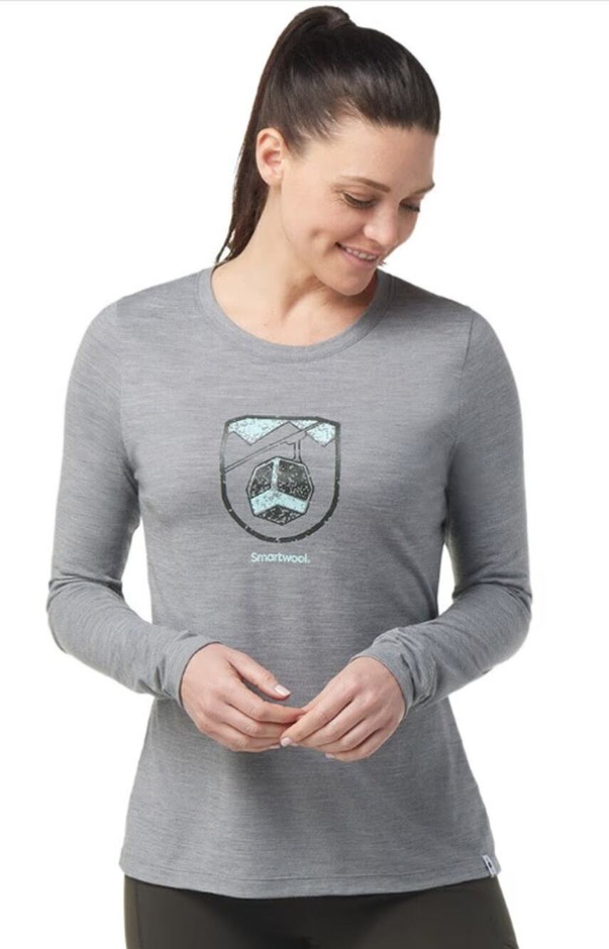 Smartwool Womens Gondola Ride Long-Sleeve Graphic T-Shirt Size Medium Gray